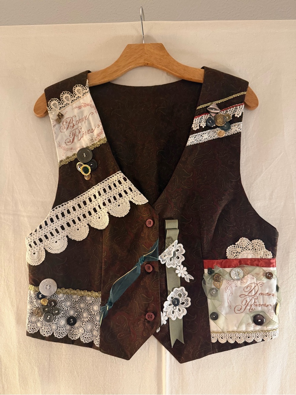 Beautiful Handmade Embellished Brown Paisley Women's Vest